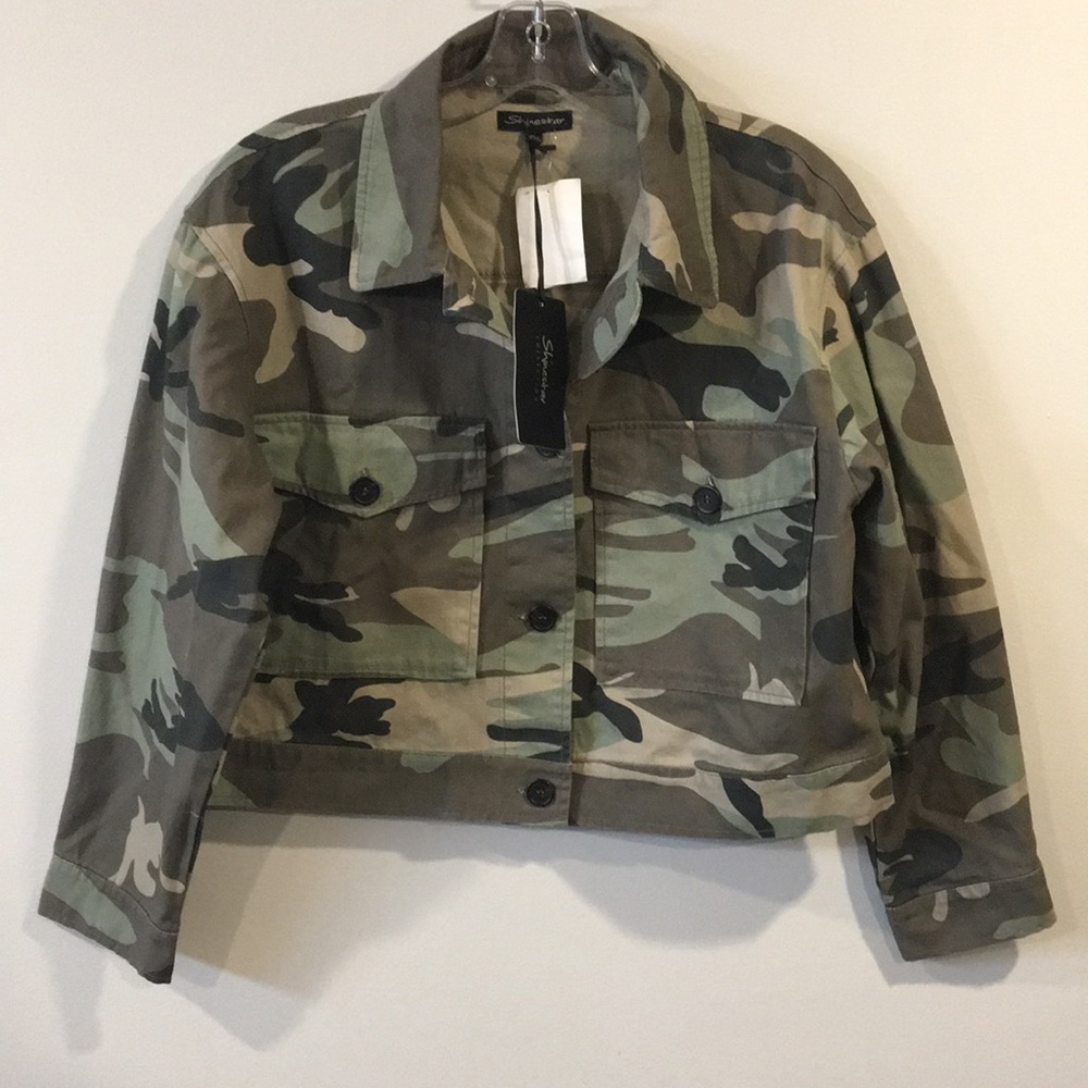 SHINESTAR Army Camo Button Down Jacket Size M